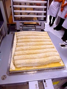 French bread dough cut into loaves at Maison Paul in Somerville