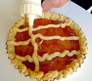 piping lattice onto tart