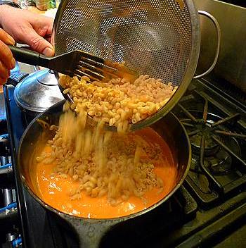 combining carrot mac & cheese