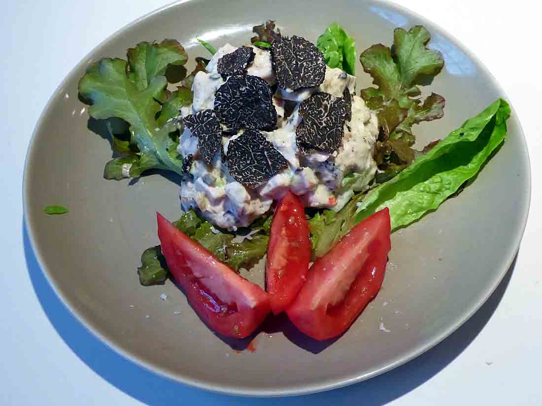 chicken salad with black truffle alioil