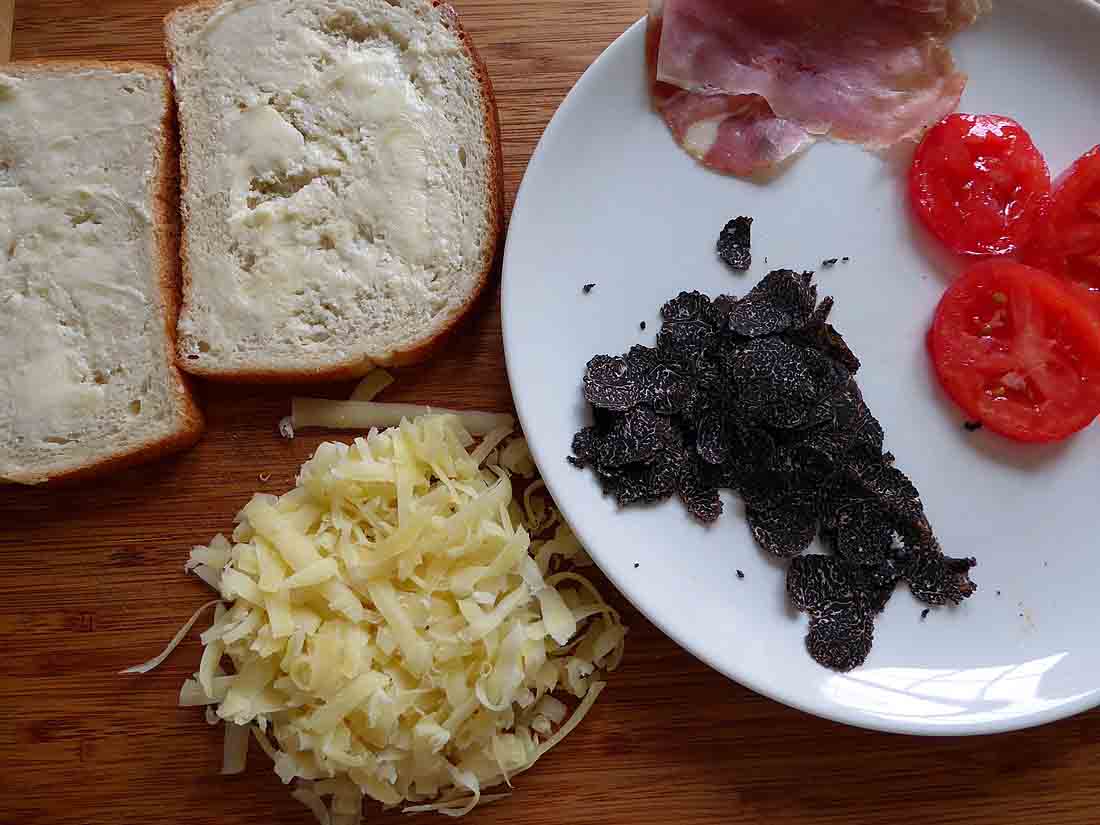 ingredients for truffle grilled cheese sandwich