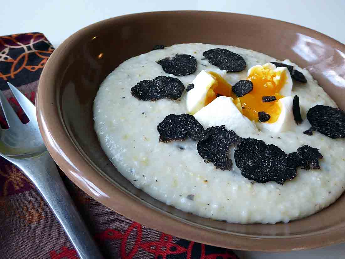 grits with black truffle and poached egg