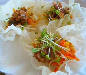 Smithtown Seafood fish tacos in crispy rice paper