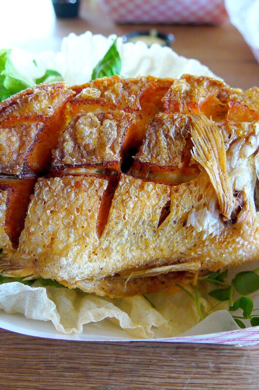 Fried whole tilapia at Smithtown Seafood in Lexington, KY