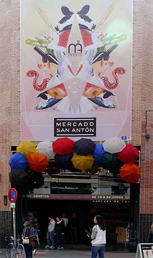 entrance to Mercado San Anton market in Madrid