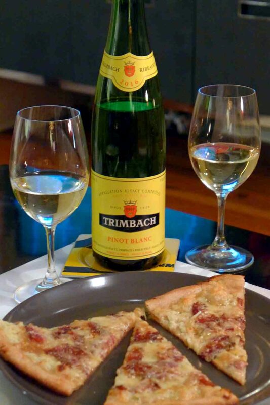 Pinot Blanc with flammekueche-inspired pizza