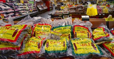 bags of dried chiles in New Mexico grocery store