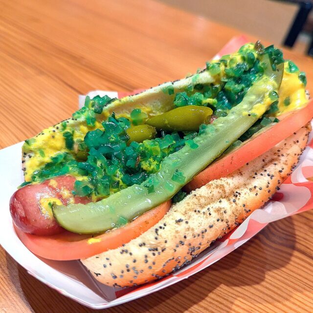 Happy National Hot Dog Day! Here are a classic Chicago dog, two #Nathan's Coney Island dogs, New England style ballpark franks, and wieners on the grill at #Olneyville System Wieners in Providence, RI. @originalnathans @olneyvillenysystem